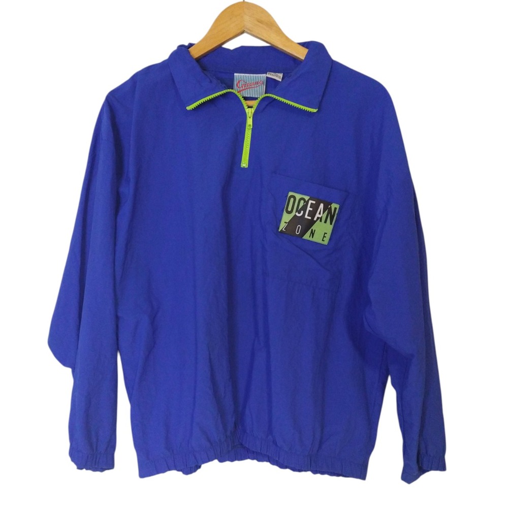 Vintage Gitano Windebreaker 1/4 Zip Men's Medium Blue Ocean Zone Aquatic Mission